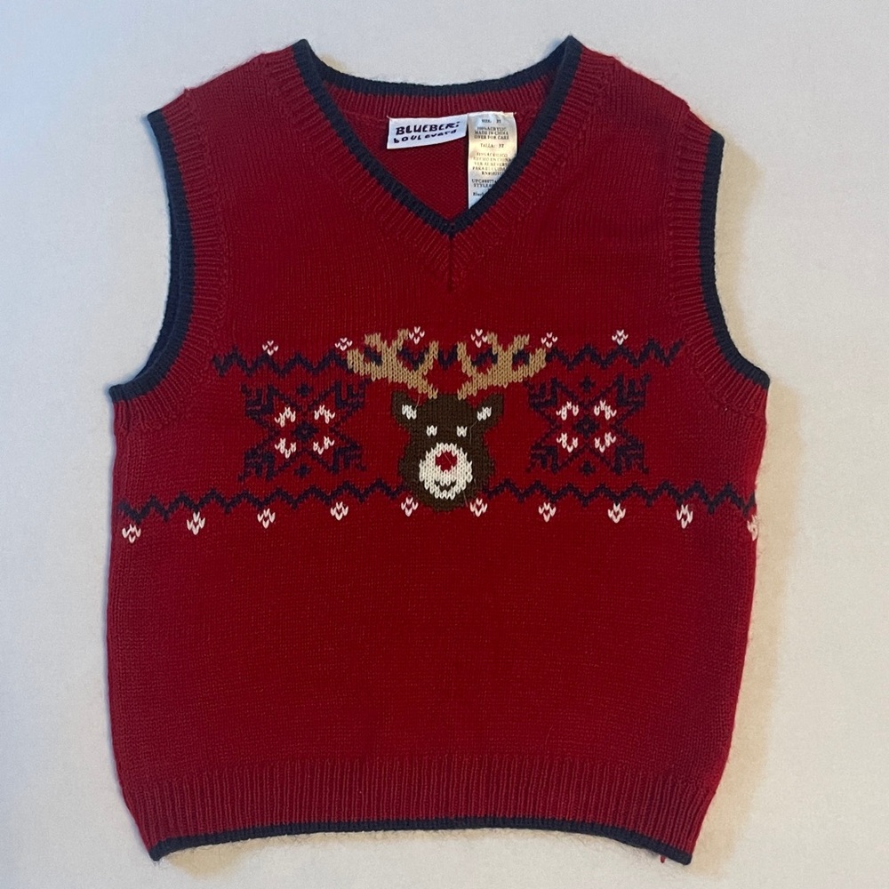 Blueberi Red Reindeer Knit Vest